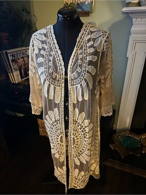 Rebellion White Sheer Embroidered Duster
